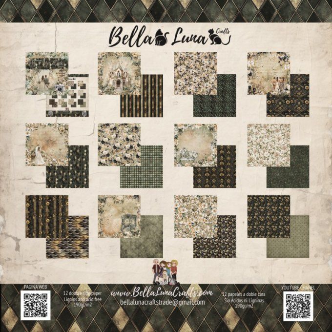 Ensemble de 12 feuilles motif recto verso, 30x30 - Mr & Mrs Smith, basic - BellaLuna crafts 