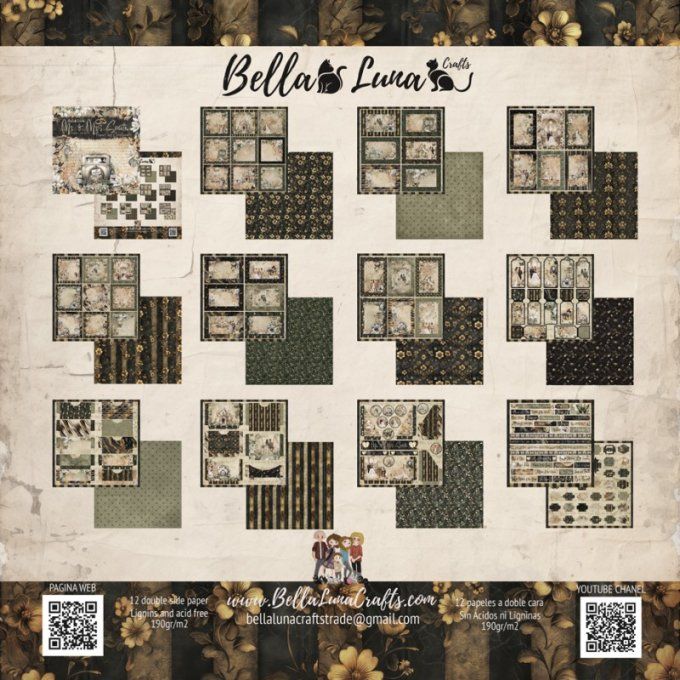 12 feuilles motif recto verso, 30x30 - Mr & Mrs Smith, frames &  complements, BellaLuna crafts