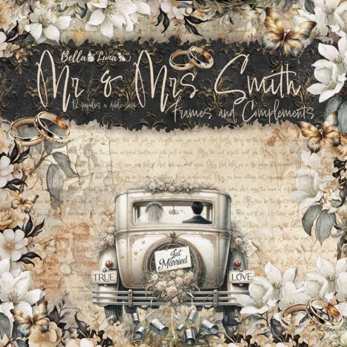 12 feuilles motif recto verso, 30x30 - Mr & Mrs Smith, frames &  complements, BellaLuna crafts