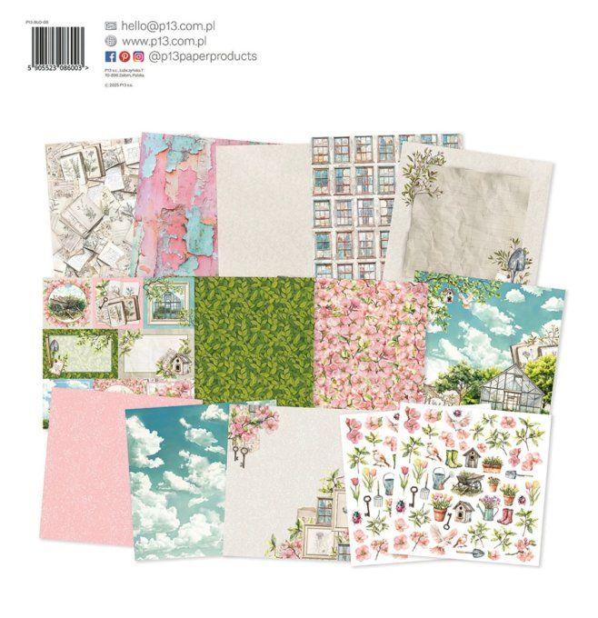 Ensemble de 12 feuilles, format 30.5x30.5cm, P13, Breathe and Bloom, motif recto verso