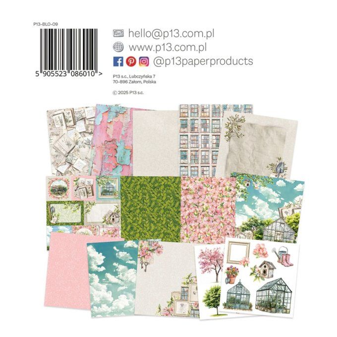 Ensemble de 12 feuilles, format 15x15cm, P13, Breathe and Bloom, motif recto verso