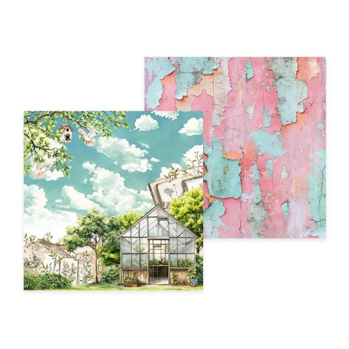 Ensemble de 12 feuilles, format 15x15cm, P13, Breathe and Bloom, motif recto verso