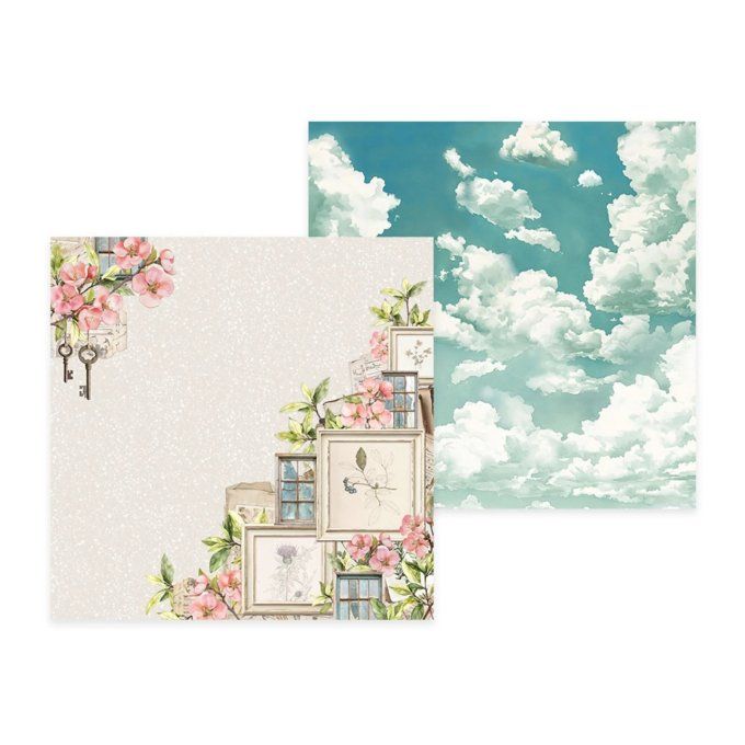 Ensemble de 12 feuilles, format 15x15cm, P13, Breathe and Bloom, motif recto verso