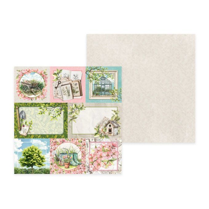 Ensemble de 12 feuilles, format 15x15cm, P13, Breathe and Bloom, motif recto verso