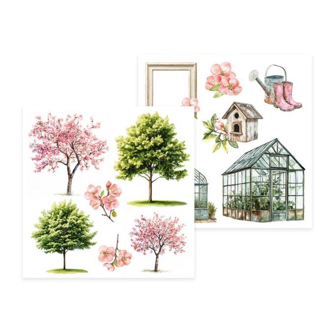 Ensemble de 12 feuilles, format 15x15cm, P13, Breathe and Bloom, motif recto verso