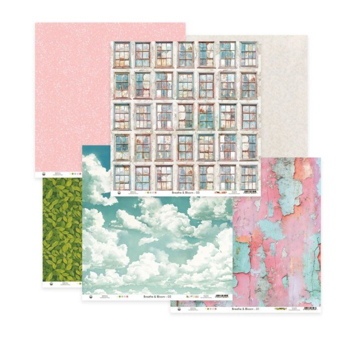 Ensemble de 6 feuilles, format 30.5x30.5cm, P13, Breathe and Bloom, motif recto verso