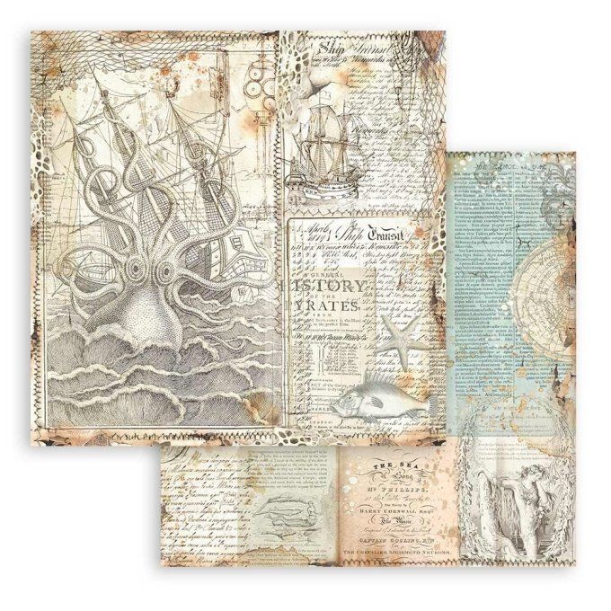 Collection Songs of the sea, background, 30x30cm - 10 feuilles motif recto verso - Stamperia
