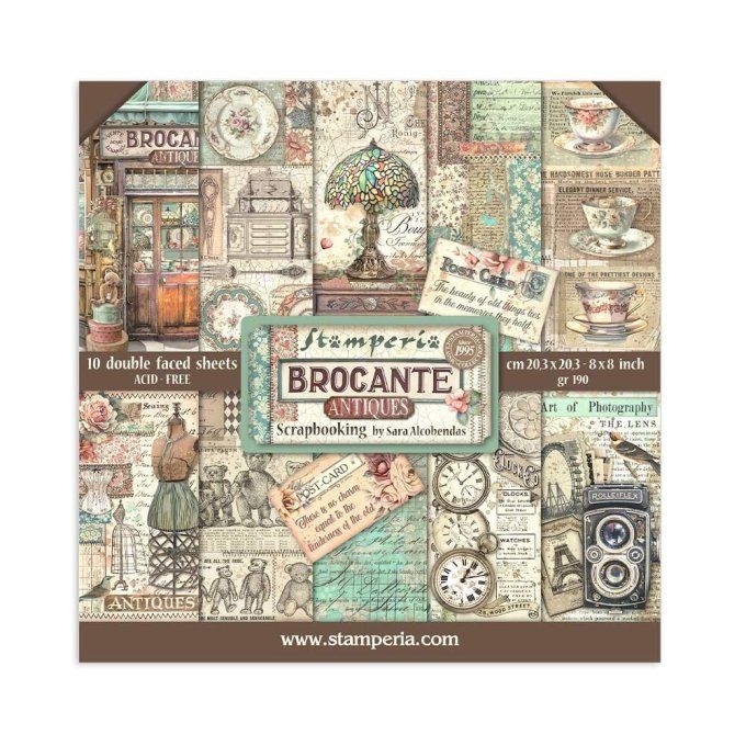 Collection Brocante antiques, 20x20cm - 10 feuilles motif recto verso - Stamperia