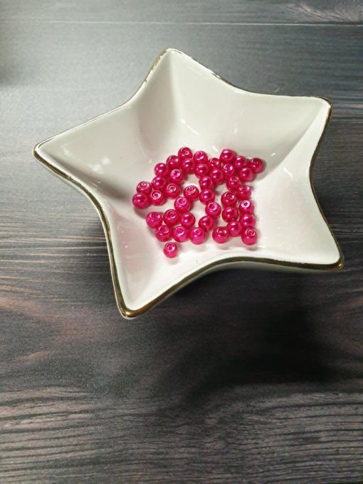 Perle en verre ronde, Fuchsia nacré, 6mm, x10 
