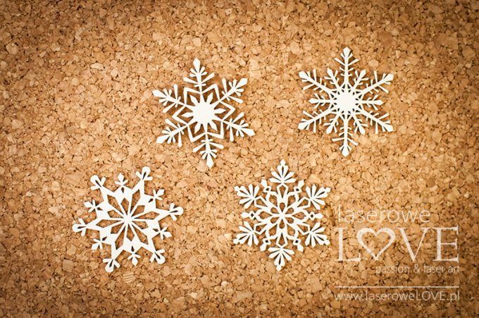 4 Chipboards, flocons de neige - dimension de la planche : 14.2x9.2cm environ
