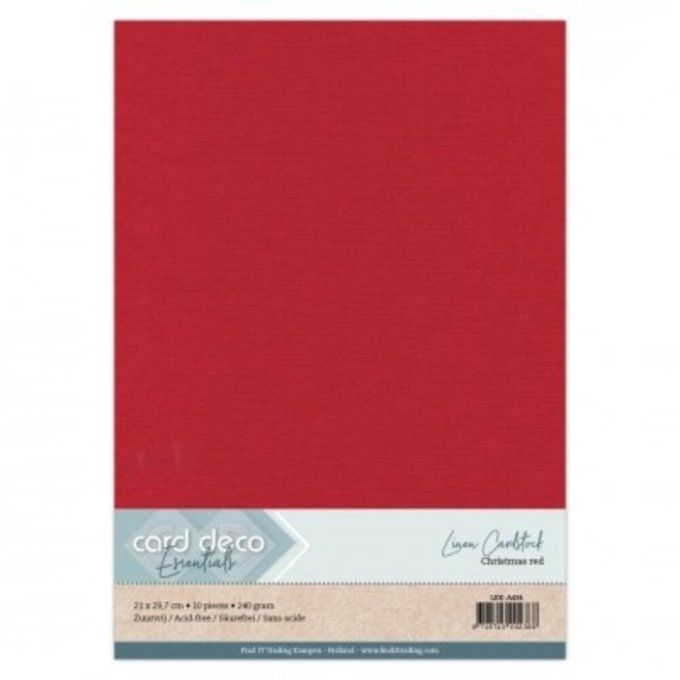 Cardstock Couleur : Christmas red, 240g, lot de 10 feuilles - Format A4 (texturé) , card deco 