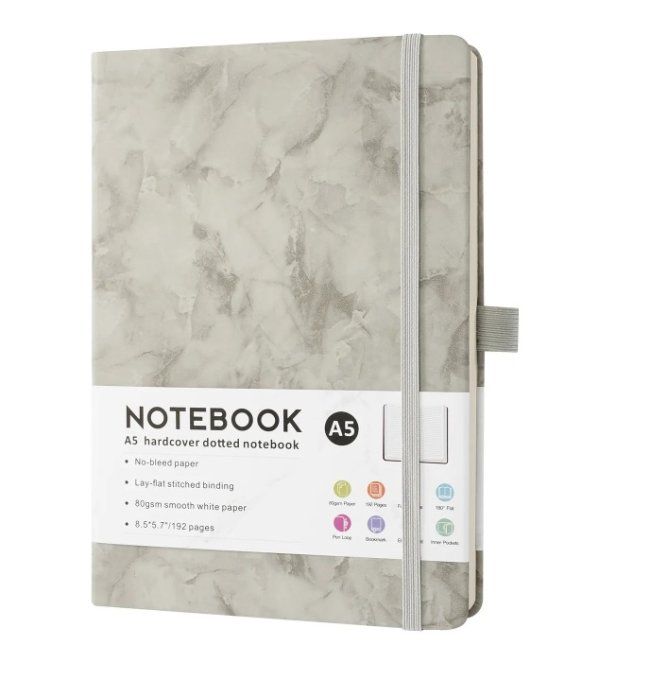 Carnet ligné, format A5 - épaisseur papier 80gsm - 192 pages - gris marbré