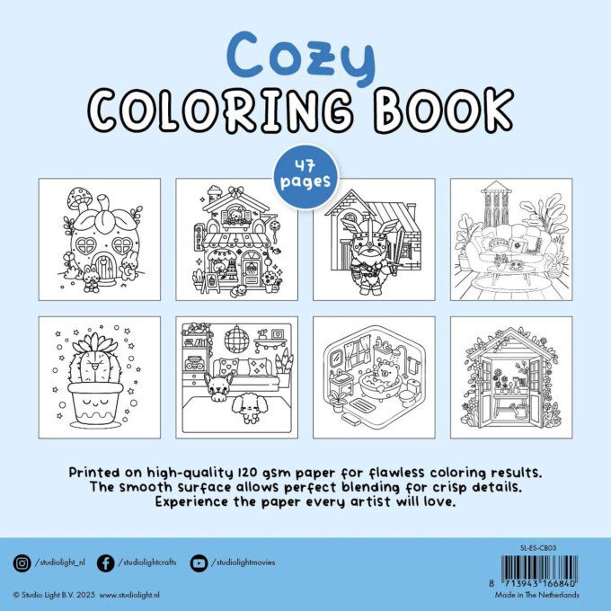 StudioLight - Cozy - Livre de coloriage, 47 pages - format 20x20cm