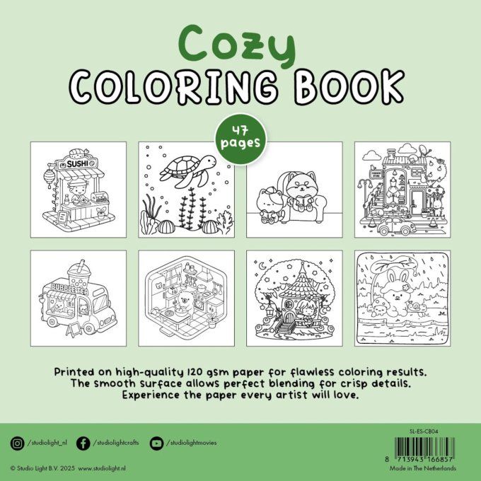 StudioLight - Cozy - Livre de coloriage, 47 pages - format 20x20cm