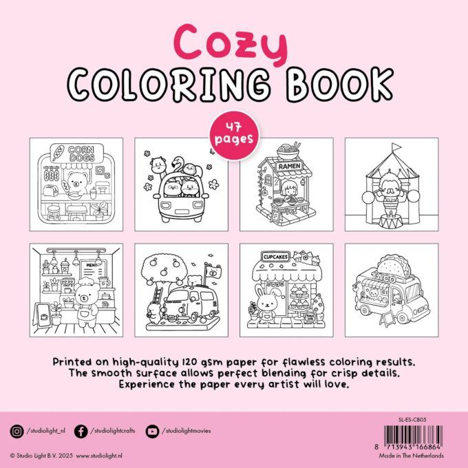 StudioLight - Cozy - Livre de coloriage, 47 pages - format 20x20cm