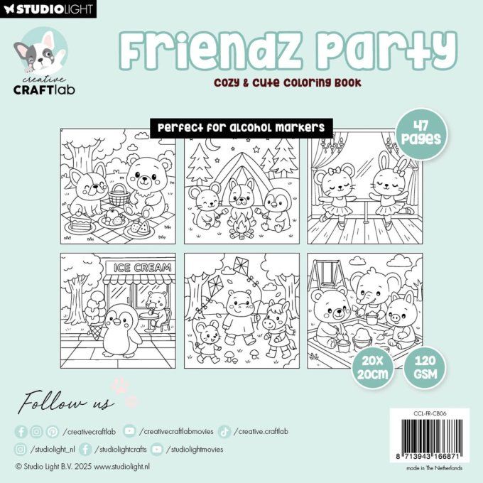 StudioLight - Cozy - Livre de coloriage, 47 pages, Friendz party - format 20x20cm