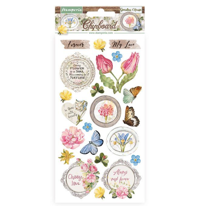 20 chipboards, Garden house  - Stamperia - Dimension de la planche : 30x15cm environ