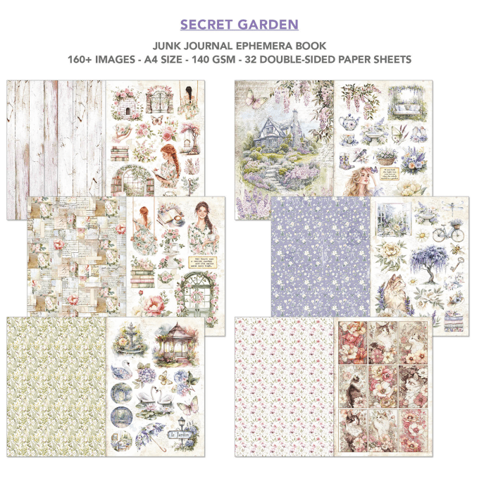 Secret garden, format A4 - 32 feuilles de papier recto verso