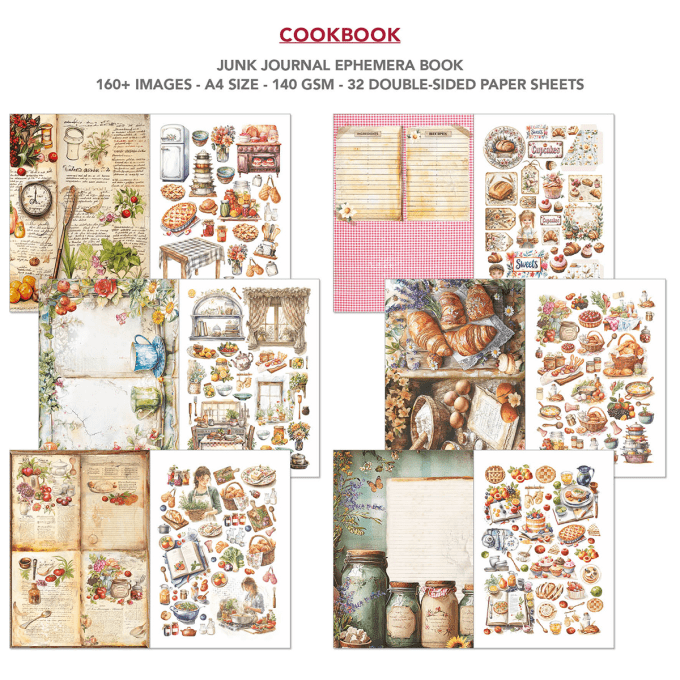 Cookbook, format A4 - 32 feuilles de papier recto verso 