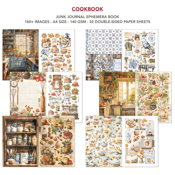 Cookbook, format A4 - 32 feuilles de papier recto verso 
