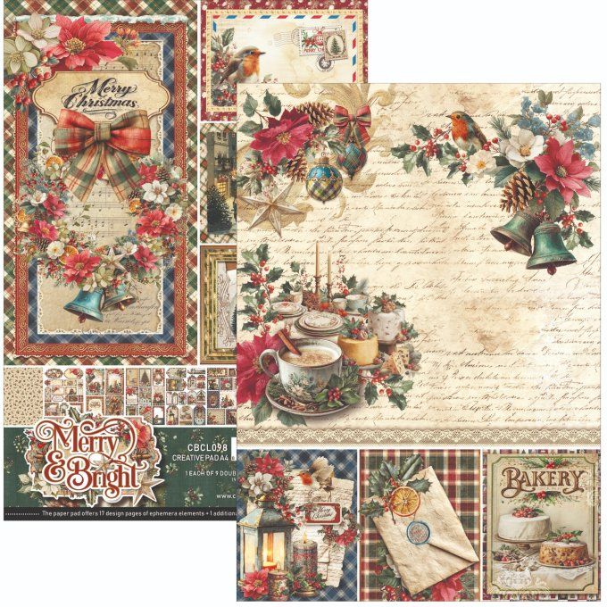 Ciao Bella, collection Merry & Bright - Format A4 - 9 feuilles - 190gsm