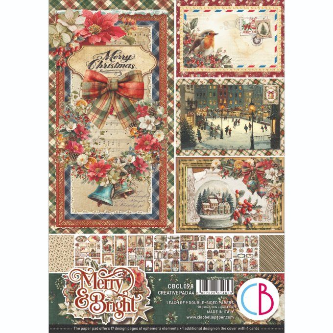 Ciao Bella, collection Merry & Bright - Format A4 - 9 feuilles - 190gsm