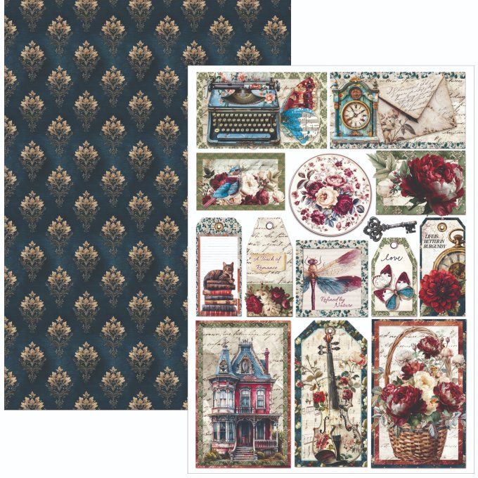 Ciao Bella, collection Bohemian burgundy - Format A4 - 9 feuilles - 190gsm