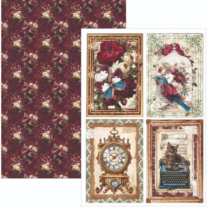 Ciao Bella, collection Bohemian burgundy - Format A4 - 9 feuilles - 190gsm
