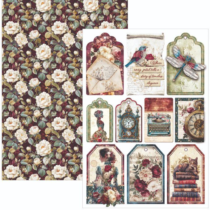Ciao Bella, collection Bohemian burgundy - Format A4 - 9 feuilles - 190gsm