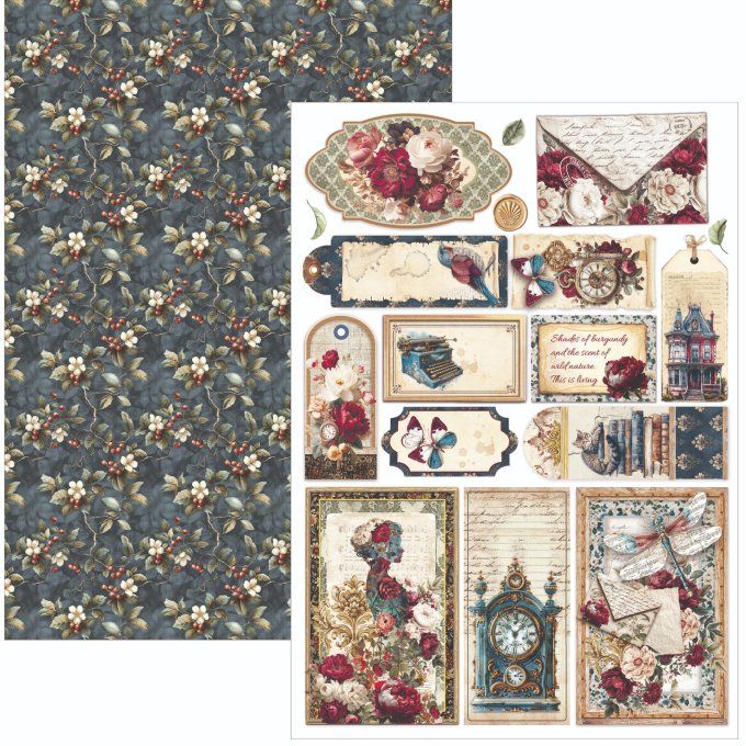 Ciao Bella, collection Bohemian burgundy - Format A4 - 9 feuilles - 190gsm