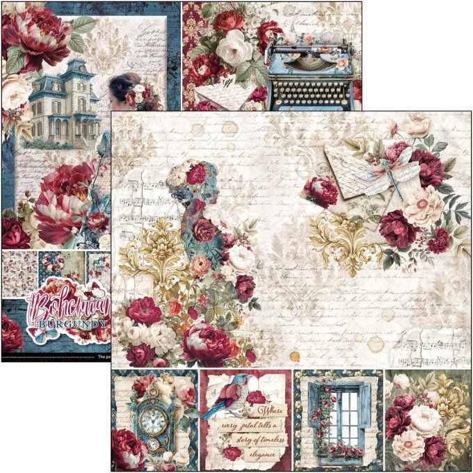 Ciao Bella, collection Bohemian burgundy - 20x20cm - 12 feuilles - 190gsm