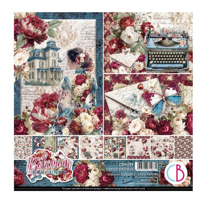 Ciao Bella, collection Bohemian burgundy - 20x20cm - 12 feuilles - 190gsm