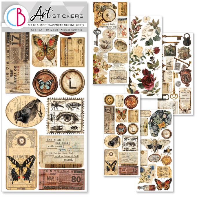 Ciao Bella, Stickers, Cabinet of Curiosities, Format d'une feuille 12x26cm, 5 feuilles