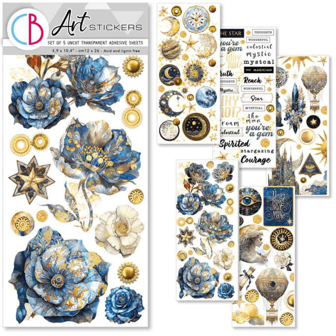 Ciao Bella, Stickers, Celestial, Format d'une feuille 12x26cm, 5 feuilles