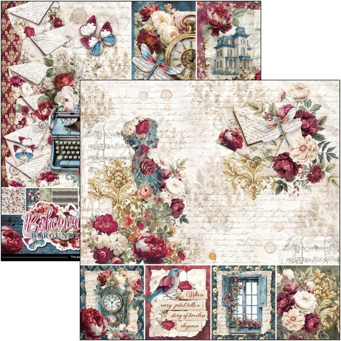 Ciao Bella, collection Bohemian burgundy - 30x30cm - 12 feuilles - 190gsm 