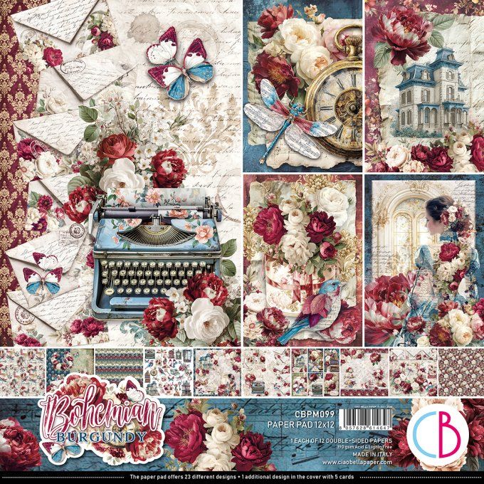 Ciao Bella, collection Bohemian burgundy - 30x30cm - 12 feuilles - 190gsm 