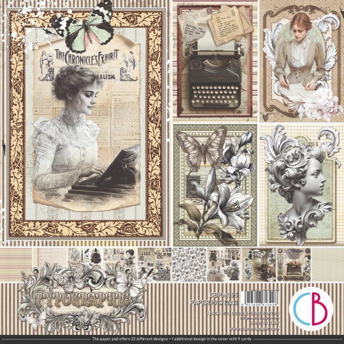 Ciao Bella, collection Typographic - 30x30cm - 12 feuilles - 190gsm  