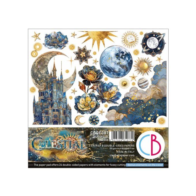 Ciao Bella, Celestial, Format 15x15cm, 24 feuilles, 190gsm (éléments à découper)