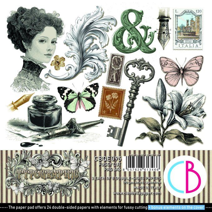 Ciao Bella, collection Typographic - 15x15cm - 24 feuilles - 190gsm 