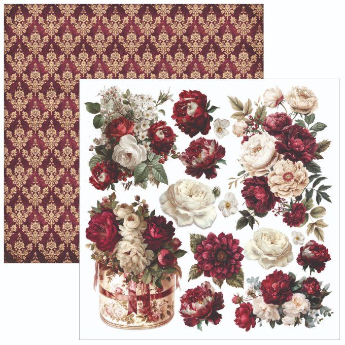 Ciao Bella, collection Bohemian burgundy - 15x15cm - 24 feuilles - éléments à découper