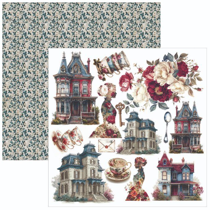 Ciao Bella, collection Bohemian burgundy - 15x15cm - 24 feuilles - éléments à découper