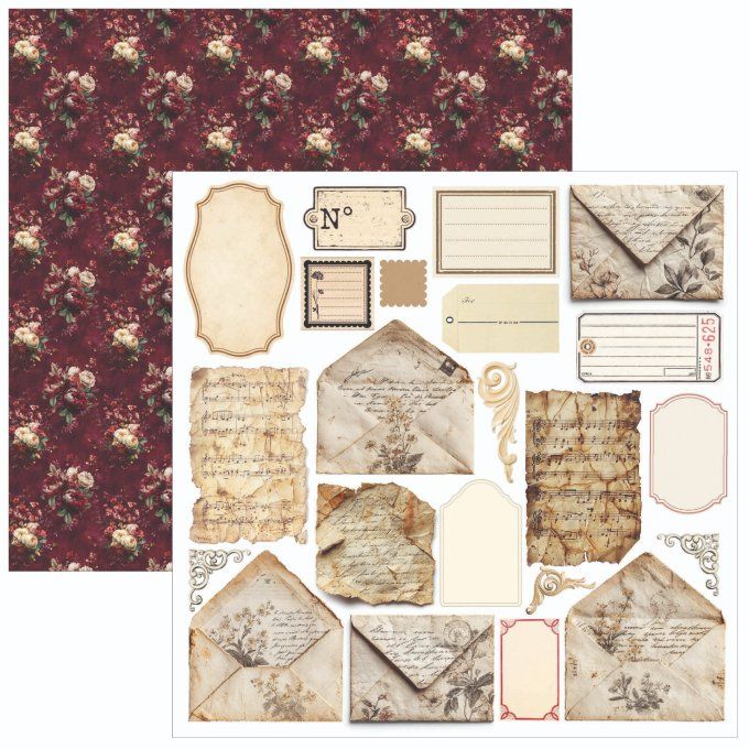 Ciao Bella, collection Bohemian burgundy - 15x15cm - 24 feuilles - éléments à découper
