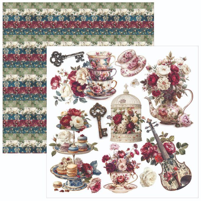 Ciao Bella, collection Bohemian burgundy - 15x15cm - 24 feuilles - éléments à découper