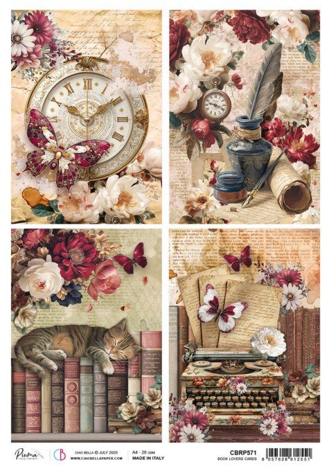 Feuille de riz, Book lovers, Ciao Bella - format A4 - à l'unité