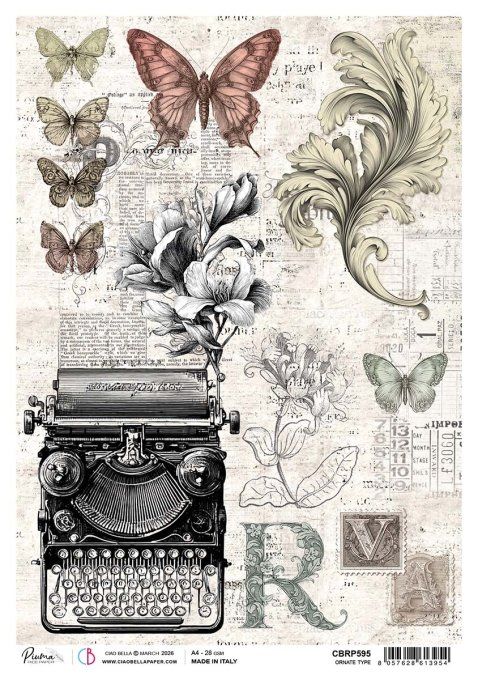 Feuille de riz, Ornate type, Ciao Bella - format A4 - à l'unité