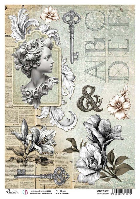 Feuille de riz, Ornate bloom, Ciao Bella - format A4 - à l'unité 