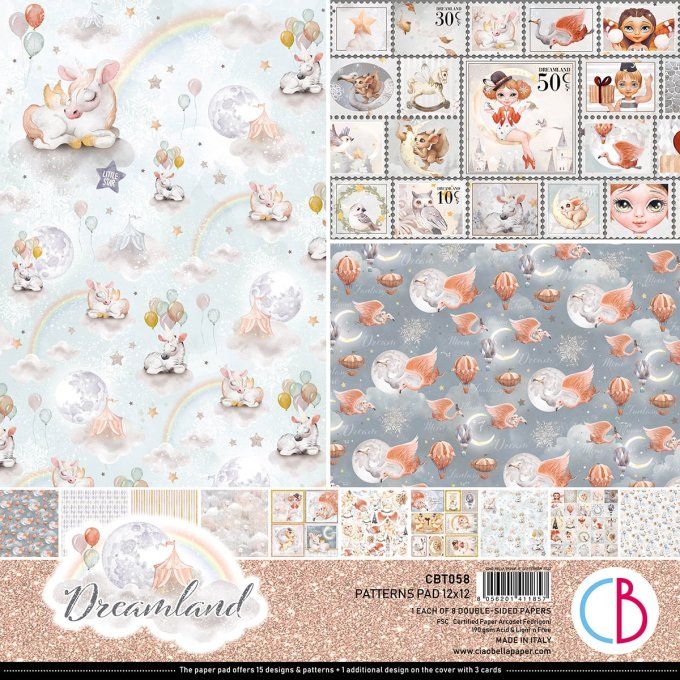 Bloc Ciao Bella, collection Dreamland, patterns,  30x30cm - 8 feuilles - 190gsm