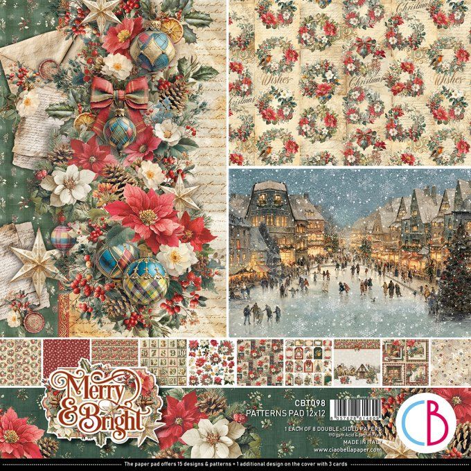 Ciao Bella, collection Merry & Bright - Patterns - 30x30cm - 8 feuilles - 190gsm