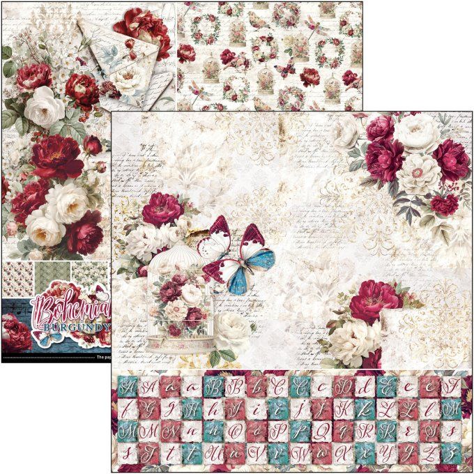 Ciao Bella, collection Bohemian burgundy - Patterns - 30x30cm - 8 feuilles - 190gsm