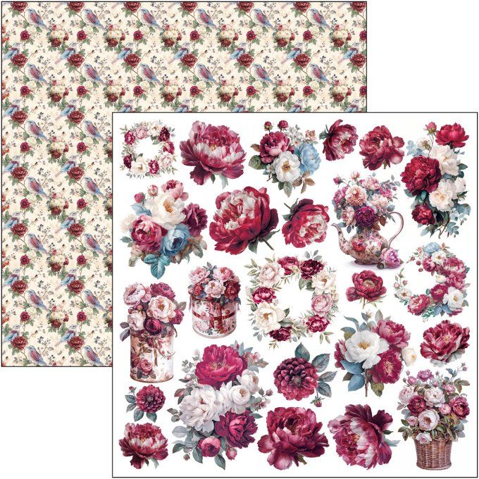 Ciao Bella, collection Bohemian burgundy - Patterns - 30x30cm - 8 feuilles - 190gsm
